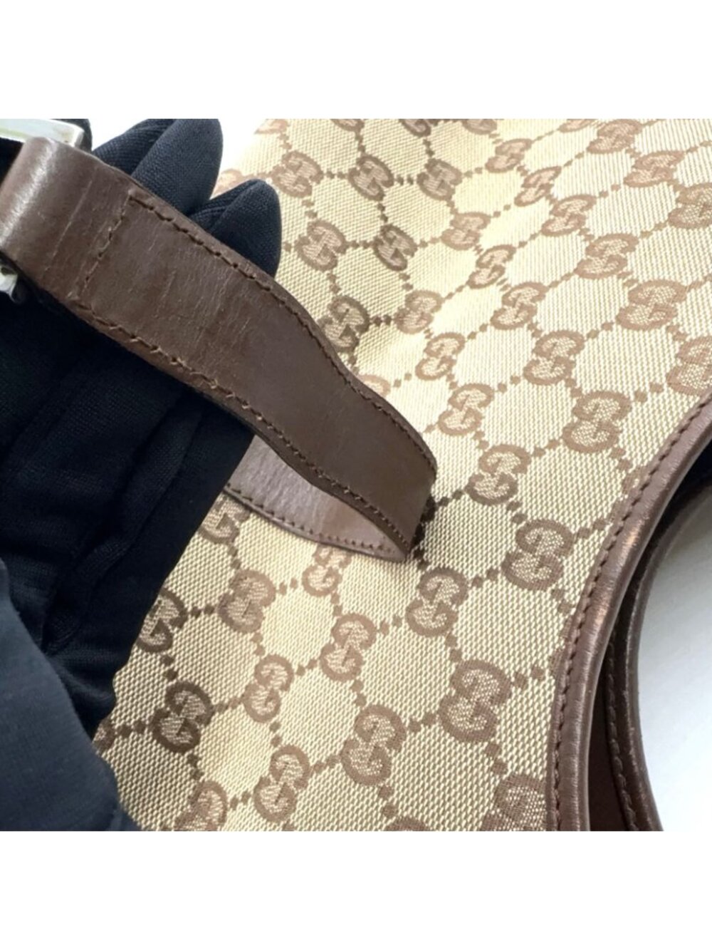 Gucci Jackie Leather Canvas Brown Beige Handbag Silver - Picture 10 of 15